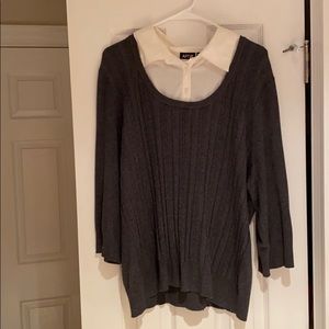 🎃charcoal sweater w/white blouse.